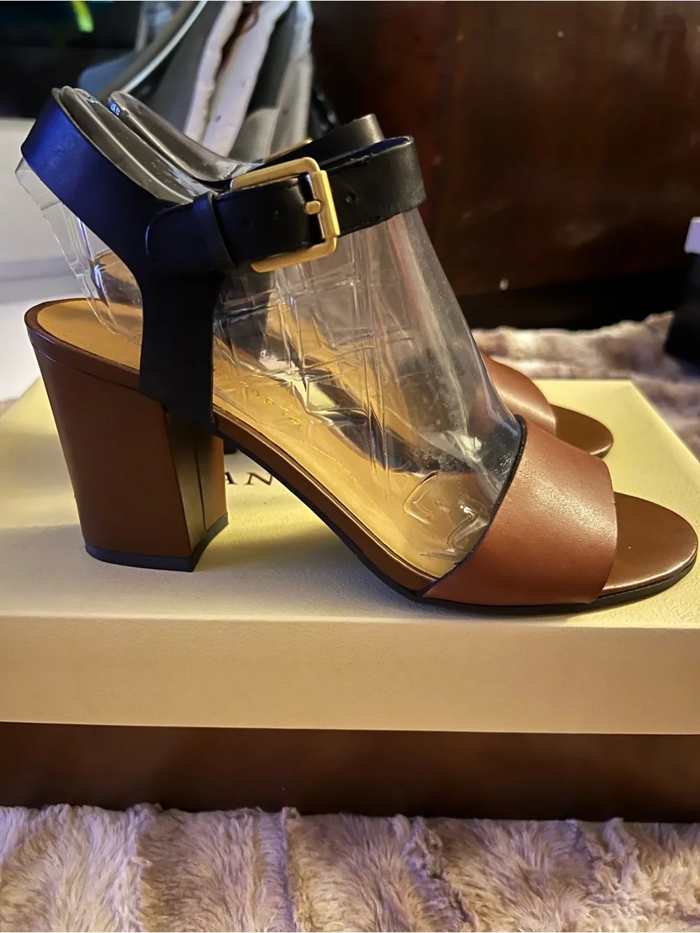 Franco Sarto Women's Brown/Black Strappy Ankle Strap Buckle Sandals Solid 7.5 M